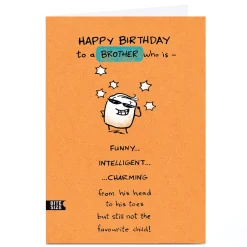 Card Factory Personalised Birthday Card - Funny Intelligent Charming, Brother