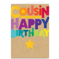 Card Factory Personalised Birthday Card - Rainbow Lettering, Cousin