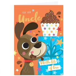 Card Factory Personalised Birthday Card - Dog Cupcake and Present, Uncle