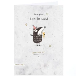 Card Factory Personalised Birthday Card - Badger and Beer Bottoms Up, Son-in-Law