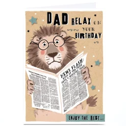 Best Personalised Birthday Card - King of the Pride Lion with Newspaper, Dad For Dad|Dad