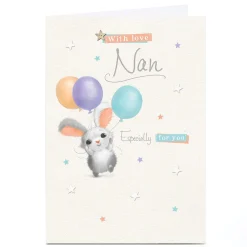 Card Factory Personalised Birthday Card - Cute Pastel Bunny Balloons, Nan