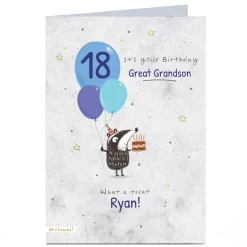 Best Personalised Birthday Card - Great Grandson Badger With Balloons, Editable Age For Grandson|18Th Birthday