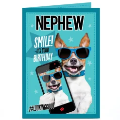Discount Personalised Birthday Card - Nephew Dog In Sunglasses Selfie Kids For Nephew|For Kids
