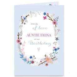 Online Personalised Birthday Card - Flowers Oval Boarder Auntie For Auntie|Birthday