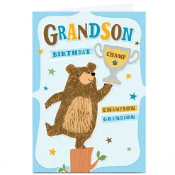 Online Personalised Birthday Card - Birthday Bear Champion, Grandson Kids For Grandson|Grandson