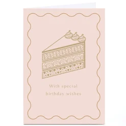 Card Factory Personalised Birthday Card - Gold birthday cake