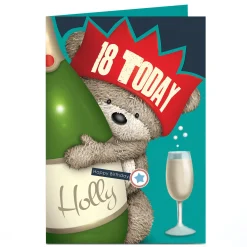 Personalised Birthday Card - Hugs Bear & Champagne, Editable Age For Sister|18Th Birthday