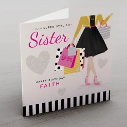 Card Factory Personalised Birthday Card - Stylish Shopper, Sister