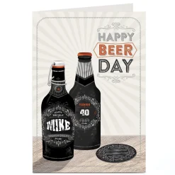 BOY Card Factory Personalised Birthday Card - Happy Beer Day, Editable Age