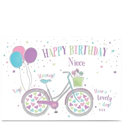 Card Factory Personalised Birthday Card - Pastel Bicycle With Balloons, Niece