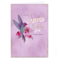 Card Factory Personalised Birthday Card - Lilac Hummingbird, Sister