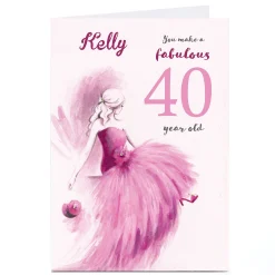 Card Factory Personalised Birthday Card - Pink Fabulous Lady, Editable Age