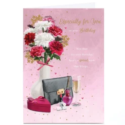 Card Factory Personalised Birthday Card - Pink Flowers