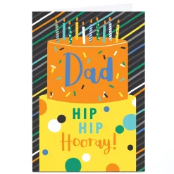 Card Factory Personalised Birthday Card - Hip Hip Hooray Bright Cake, Dad