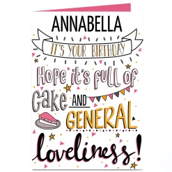 Card Factory Personalised Birthday Card - Cake And General Loveliness