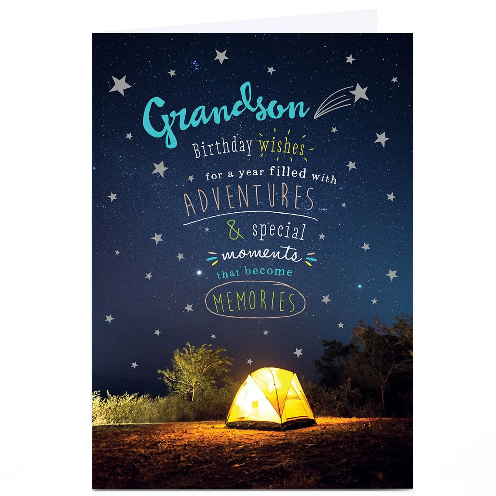Card Factory Personalised Birthday Card - Camping Adventures, Grandson