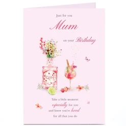 Card Factory Personalised Birthday Card - Flowers & Gin