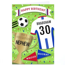 BOY Card Factory Personalised Birthday Card - Football Shirt, Editable Age