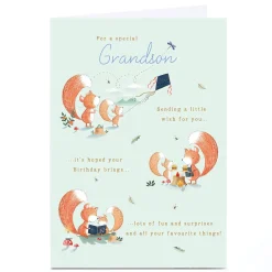 Kids Card Factory Personalised Birthday Card - Cute Squirrels Favourite Things, Grandson