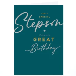 Card Factory Personalised Birthday Card - Silver Script, Stepson