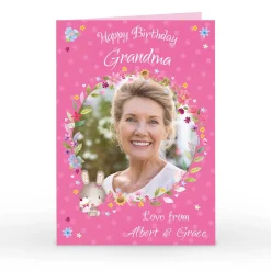 Card Factory Personalised Birthday Card - Pink Floral Wreath