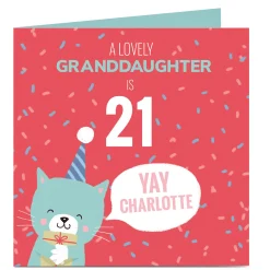 Card Factory Personalised Birthday Card - Granddaughter Cute Cat, Editable Age