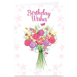 Card Factory Personalised Birthday Card - Birthday Wishes Flower Bouquet
