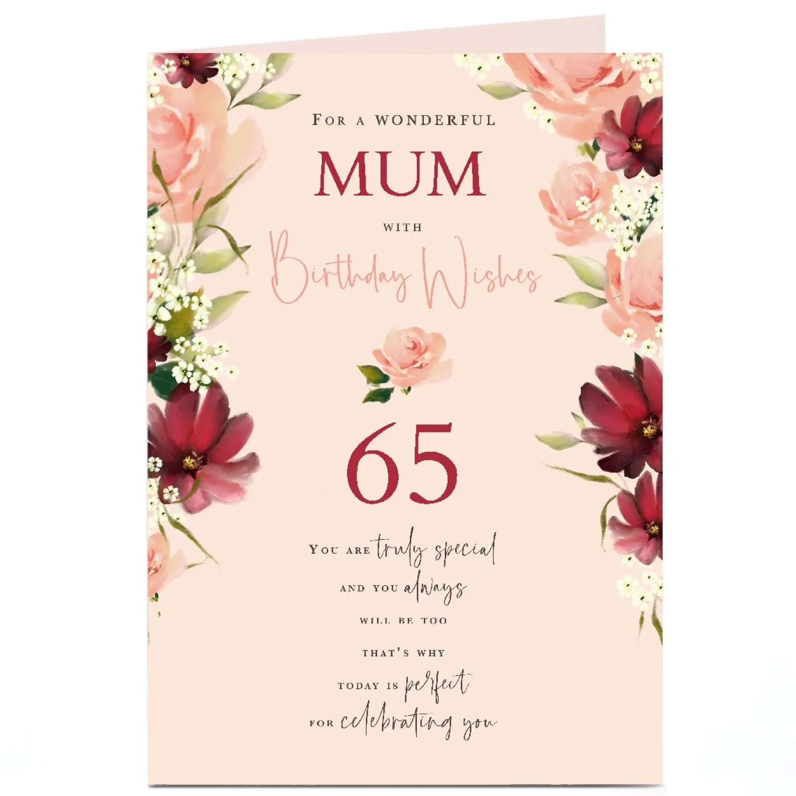 Card Factory Personalised Birthday Card - Floral Mum, Editable Age and Recipient