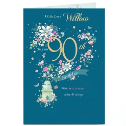 Card Factory Personalised Birthday Card - Flowers & Birdhouse, Editable Age