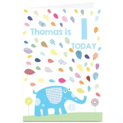 Kids Card Factory Personalised Birthday Card - Blue Elephant, Editable Age