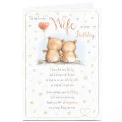 Card Factory Personalised Birthday Card - Side By Side Bears Birthday Poem, Wife