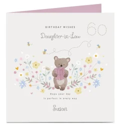 Card Factory Personalised Birthday Card - Daughter-in-Law Bear & Present, Editable Age