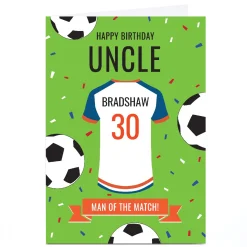 BOY Card Factory Personalised Birthday Card - Man of the Match Football Shirt, Editable Age