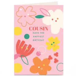 Kids Card Factory Personalised Birthday Card - Modern Pink Floral - Cousin