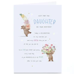 Card Factory Personalised Birthday Card - Every Lovely Thing Poem Bears with Presents, Daughter