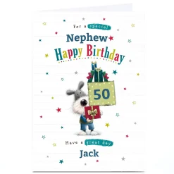 Online Personalised Birthday Card - Dog with Presents, Nephew, Editable Age BOY For Nephew|For Dad