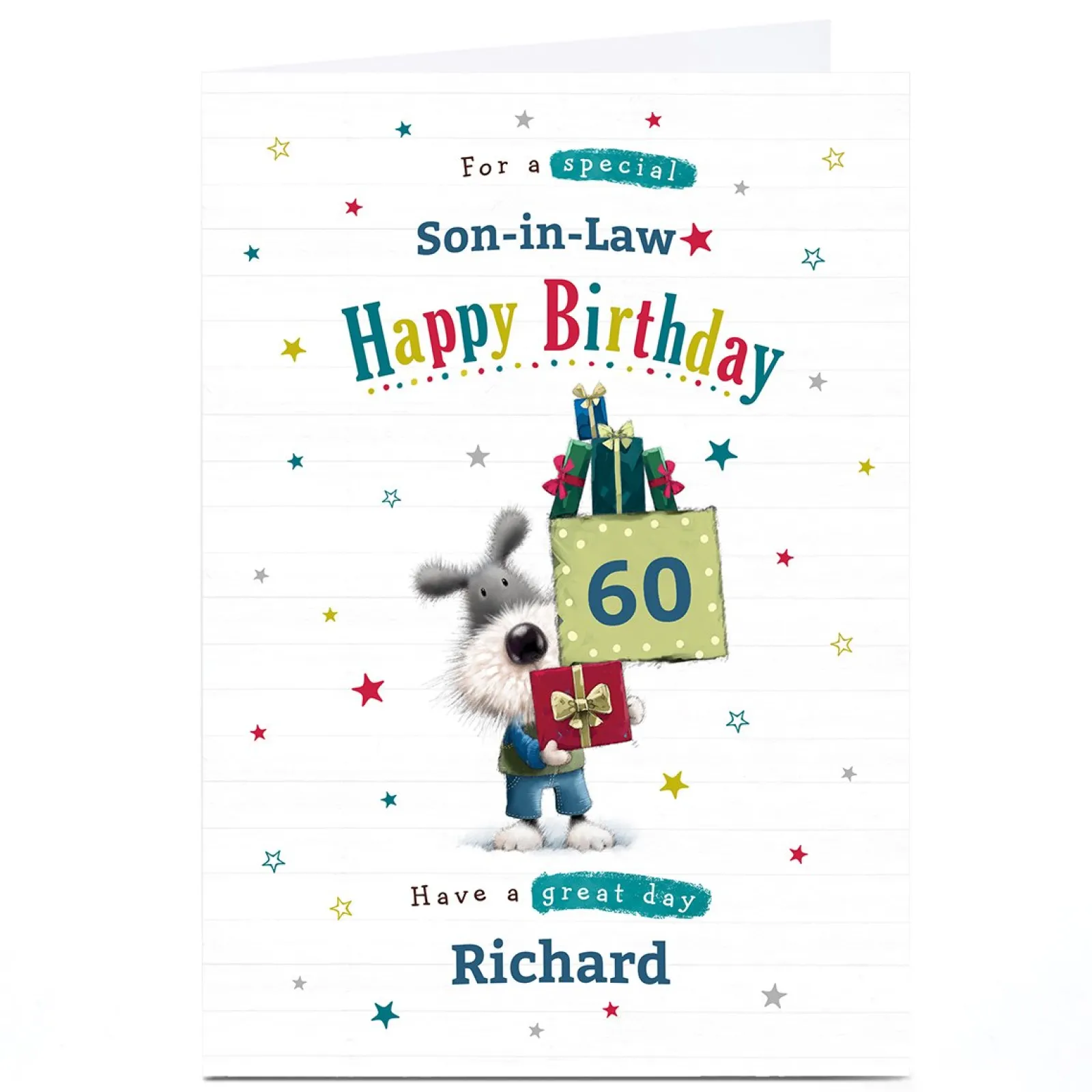 New Personalised Birthday Card - Dog & Gifts, Editable Age & Recipient For Son|60Th Birthday