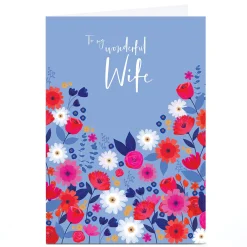 Outlet Personalised Birthday Card - Red and White Wildflower Drawings, Wife For Wife|Birthday