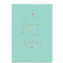Sale Personalised Birthday Card - Pastel Green and Gold Script, Stepmum Birthday|For Her
