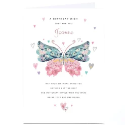 Card Factory Personalised Birthday Card - Pretty Butterfly and Hearts