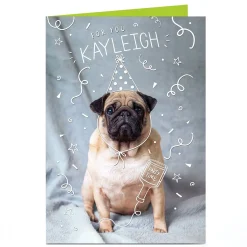 Card Factory Personalised Birthday Card - Party Pug