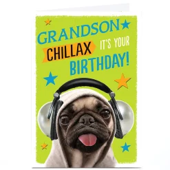 Online Personalised Birthday Card - Chillax Pug Grandson Kids For Grandson|Grandson