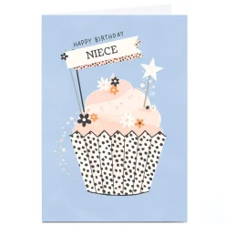 Best Personalised Birthday Card - Stars and Flowers Cupcake, Niece Kids For Niece|For Kids