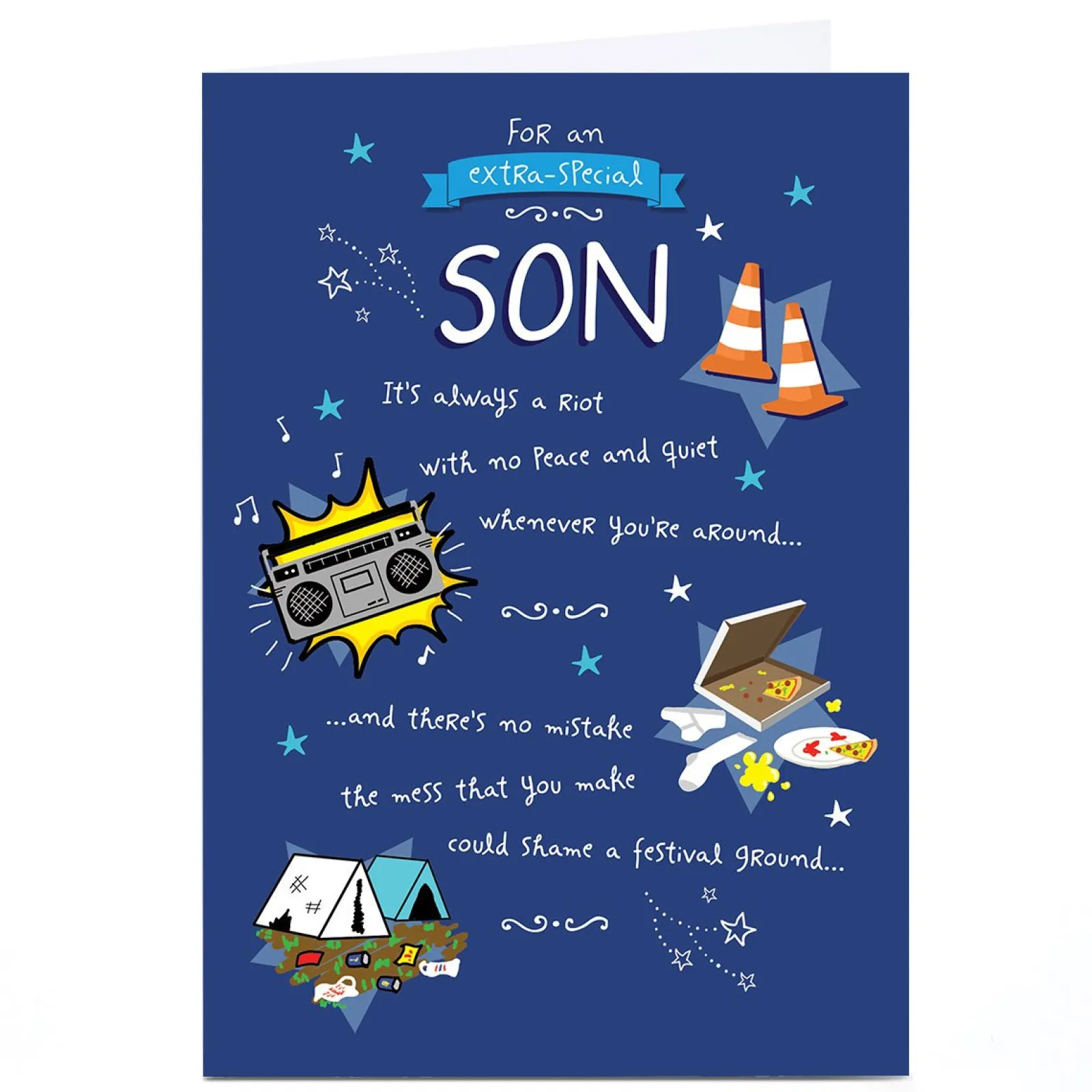 Card Factory Personalised Birthday Card - No Peace and Quiet Poem, Son