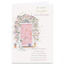 Card Factory Personalised Birthday Card - Pink Floral Doorway, Daughter