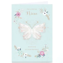 Clearance Personalised Birthday Card - Pastel Blue Florals and Butterfly, Niece For Niece|Birthday