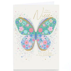 Card Factory Personalised Birthday Card - Floral Butterfly, Niece