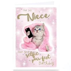 Kids Card Factory Personalised Birthday Card - Selfie Princess Kitten, Niece