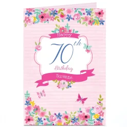 Card Factory Personalised Birthday Card - Stripes & Flowers, Editable Age